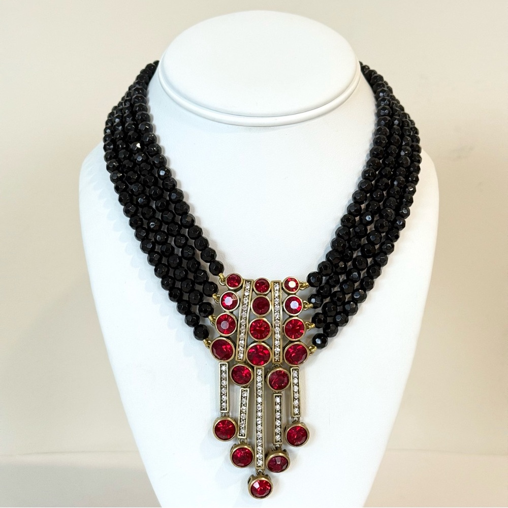 Vintage Heidi Daus An Affair To Remember Red Rhinestone Multi Strand Necklace - Picture 4 of 11